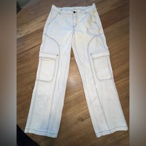 Pacsun Women’s Baggy Skater Pant Jeans Size 28 White Black‎ Thread Wide Leg